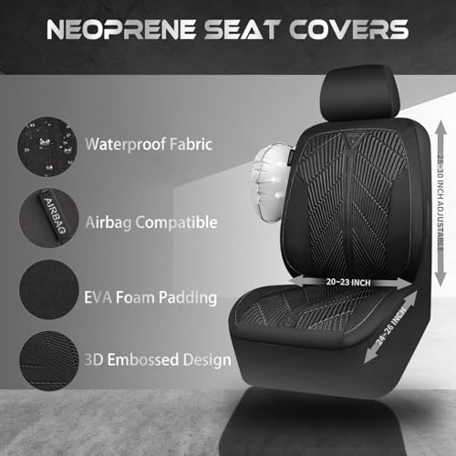CAR PASS Waterproof Car seat covers Front Seats covers Neoprene Wetsuit, All-Weather Non-Slip Durable, Universal Fit for SUV Sedans Trucks Vans Automotive, Armrest Airbag Compatible, 3D Emboss 2 Black - color: ALL Black-Front Seat, size: Two Front