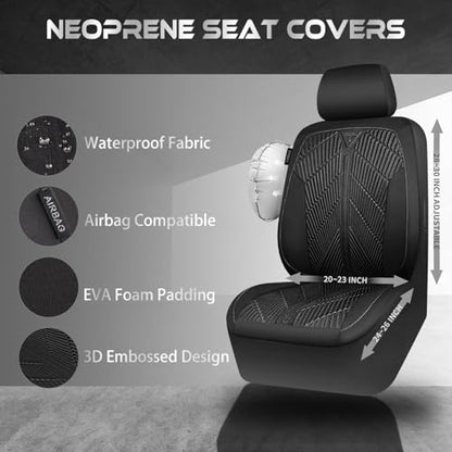 CAR PASS Waterproof Car seat covers Front Seats covers Neoprene Wetsuit, All-Weather Non-Slip Durable, Universal Fit for SUV Sedans Trucks Vans Automotive, Armrest Airbag Compatible, 3D Emboss 2 Black - color: ALL Black-Front Seat, size: Two Front