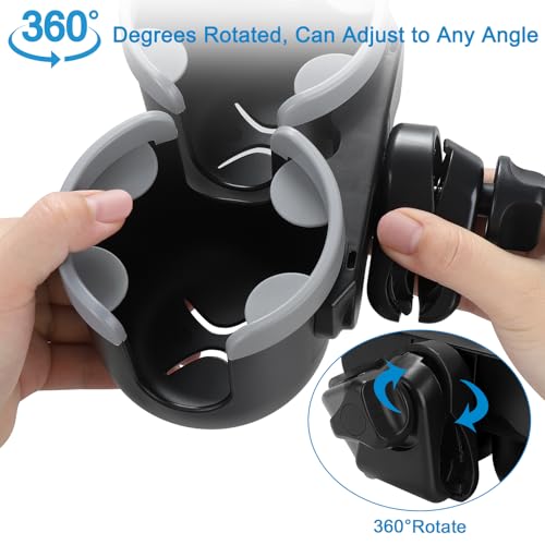 Accmor Stroller Cup Holder with Phone Holder, Bike Cup Holder, Universal Cup Holder for Uppababy Nuna Doona Strollers, 2-in-1 Cup Holder for Walker, Wheelchair, Scooter - color: Double Holder-Grey