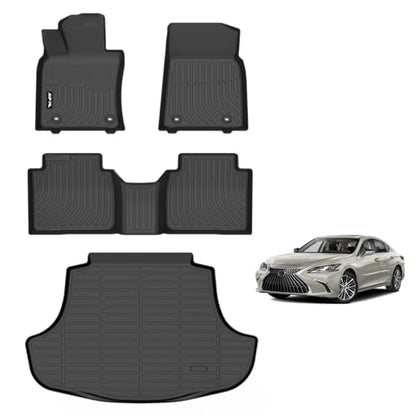 AIPOIL® Floor Mats & Cargo Liner Set for 2019-2024 Lexus ES & ES300h &2025 Lexus ES Hybrid & ES350 & ES300h All Weather Protection TPE Anti-Slip Automotive Full Set Custom Car Mats Accessories -Black - style: 14) For ES 2019-2024 Full Set