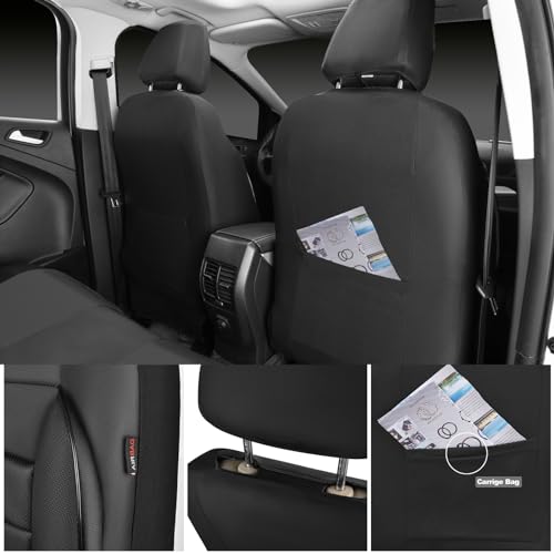 CAR PASS Leather Seat Covers Full Set Universal Water Resistant 3D Foam Back Support, Luxury Comfort Automotive 5 Seat Covers All Season Fit for SUV,Sedan,Van, Airbag Compatible Elegance(Pure Black) - color: All Black