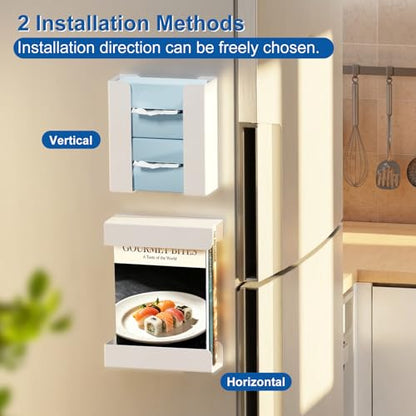 Adjustable Magnetic Glove & Tissue Box Holder, Wall Mount Dispenser for Gloves, Wipes & Tissues, Multi-Purpose Organizer for Kitchen, Laundry, Garage & Workshop, White