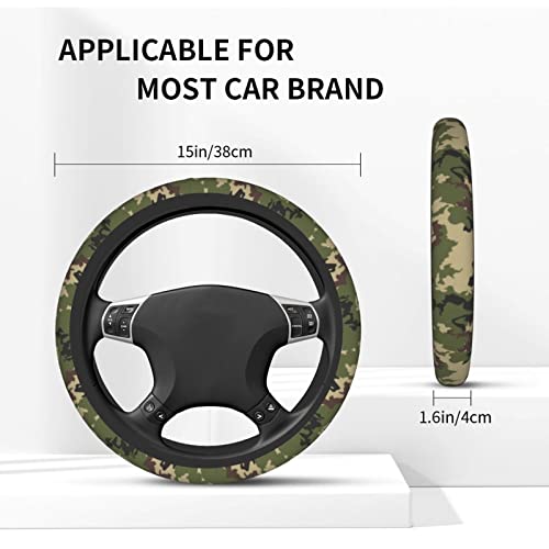 Green Camo Camouflage Steering Wheel Cover for Women Men with 2 Pcs Car Coasters, Universal 14.5-15 Inch Rainbow Steering Wheel Covers Non-Slip Car Accessories for Girls - color: Camo