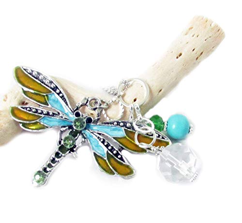 Turquoise Dragonfly Rear View Mirror Car Charm - Crystal Sun Catcher for Car - Dragonfly Ornaments for Women