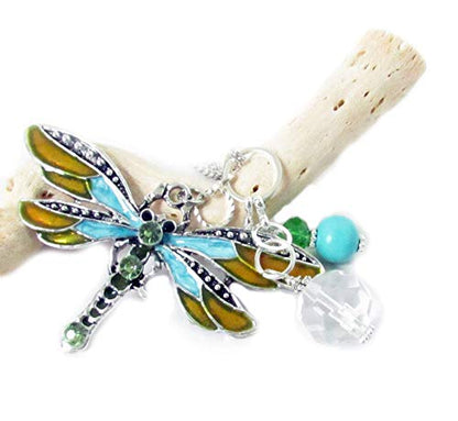 Turquoise Dragonfly Rear View Mirror Car Charm - Crystal Sun Catcher for Car - Dragonfly Ornaments for Women