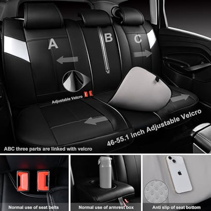 CAR PASS Nappa Leather Seat Covers, Breathable Waterproof Car Seat Covers Full Set, Luxury Leather Front and Back Seats Full Coverage, Universal Fit SUV Pick-up Truck Sedan Automotive(Black Sliver) - color: Black Silver, size: Full Set Full Coverage