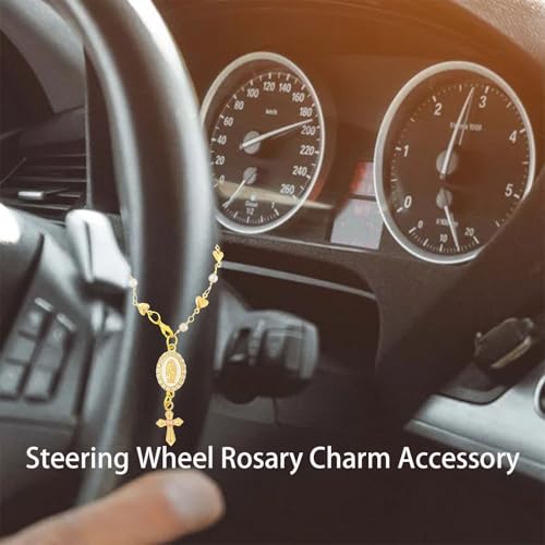 Steering Wheel Rosary Charm Accessory, Cross for Car, Car Rosary for Automotive Protection Charm Decor, Car Rosary for Rearview Mirror, Religious Catholic Gift - color: B