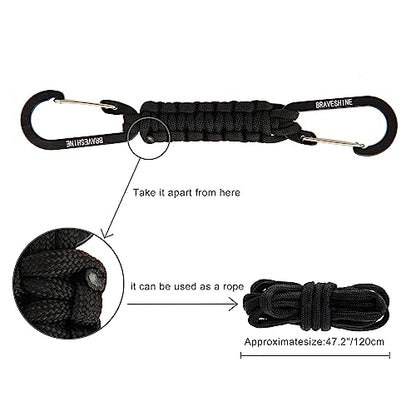 BRAVESHINE Paracord Keychain Carabiner Clip, D Ring Lanyard Hanger Stroller Hook for Water Bottle, Key, Backpacks, Men, Women