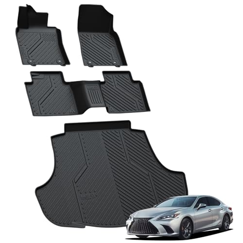LASFIT Floor Mats & Cargo Mat for Lexus ES 2019-2025(Only Fit FWD), TPE All Weather Custom Fit 1st & 2nd Row Rubber Car Mats and Cargo Liner, Black Easy to Clean - size: 2019-2025|For Lexus ES|Floor&Cargo Mats
