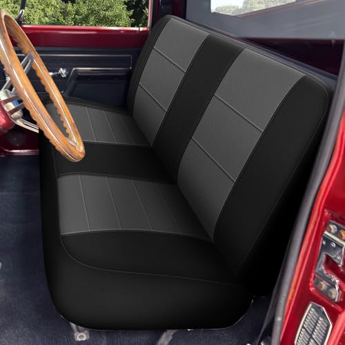 Truck Seat Cover Compatible with 1961-1987 Chevy C10/20 & K10/20 Bench Seat, Heavy Duty Knitted Fabric with Sponge - color: black and charcoal