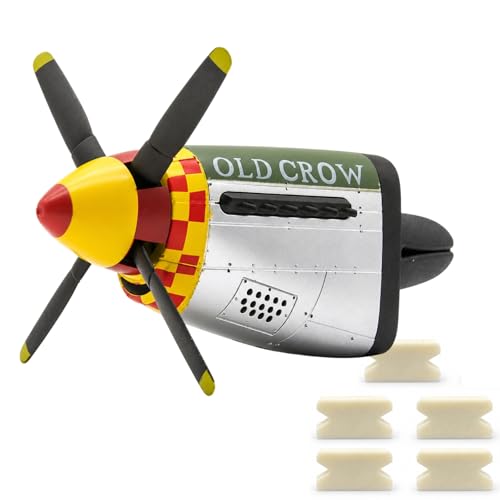 P-51 Warhawk Car Air Freshener with Spinning Propeller - Vent Clip Dashboard Decor for Men, Long Lasting Odor Eliminator wiht 5 Pack P40 Freshener Refills (P51-A) - color: P51-A