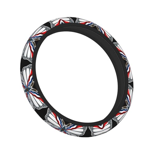 Butterfly Assyrian Flag Breathable Neoprene Steering Wheel Cover - Anti-Slip Floral Design Universal Fit for Cars/Trucks/Suvs (14.5"-15" Inch) - color: Butterfly Assyrian Flag