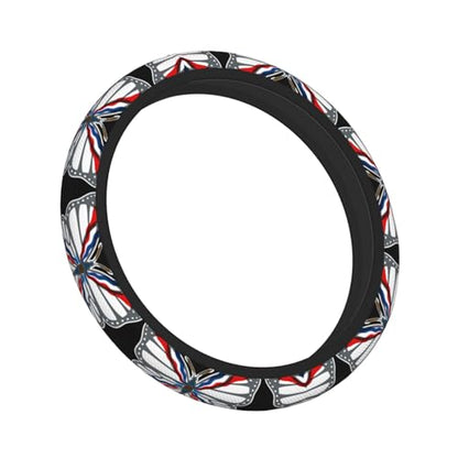 Butterfly Assyrian Flag Breathable Neoprene Steering Wheel Cover - Anti-Slip Floral Design Universal Fit for Cars/Trucks/Suvs (14.5"-15" Inch) - color: Butterfly Assyrian Flag