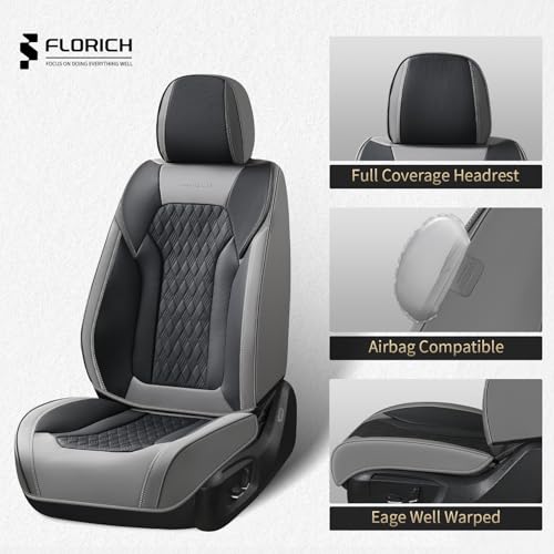 Seat Covers, Car Seat Covers Front Seats, Luxury Nappa Leather Seat Covers, Breathable and Waterproof Car Seat Protector 2 Seat, Automotive Seat Covers Universal for Most Cars-Gray&Black