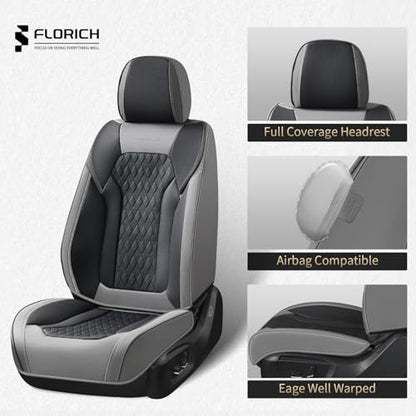 Seat Covers, Car Seat Covers Front Seats, Luxury Nappa Leather Seat Covers, Breathable and Waterproof Car Seat Protector 2 Seat, Automotive Seat Covers Universal for Most Cars-Gray&Black