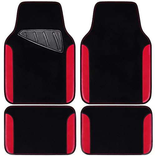 CAR PASS Rainbow Waterproof Universal Fit Faux Leather Car Carpet- Anti-Slip Nibbed Backing Floor Mats for SUV, Vans,Sedans,Trucks, Automotive Set of 4 for Women (Black with Red) - color: Red