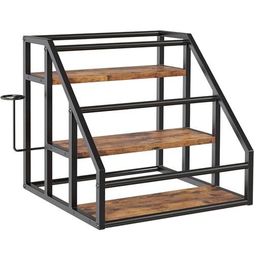 Coffee Syrup Rack Organizer, 3 Tier Countertop Storage Shelves, Kitchen Storage, 12 Syrup Bottle Stand Holder for Wine, Liquor, Kitchen Coffee Station Organizer Rack, 13.8"x13.4"x13.0", Rustic Brown - color: Rustic Brown, size: 3-Tier