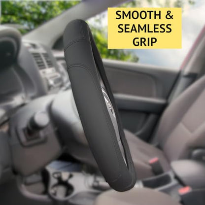 Steering Wheel Cover, Black, Real Genuine Leather, Small, 14 inch, for Men and Women, Universal, Stretch On, Heat Resistant, Stays Cool, Non-Slip, HANWOLF - color: Black, size: Small (14 to 14.375 inch diameter)