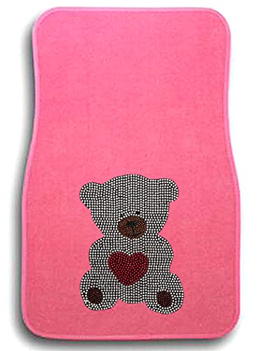 Universal Fit Front/Rear 4-Piece Full Set Crystal Bling Rhinestone Design Studded Carpet Car SUV Truck Pink Floor Mats - 4 Pcs Set (Bear-Pink) - color: Bear-Pink