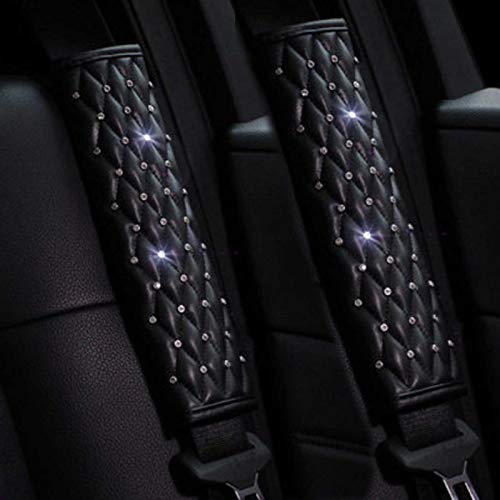 2 Pcs Car Seat Belt Pads, Crystal Rhinestone Auto Seatbelt Cover, PU Leather Shoulder Strap Covers Bling Bling for Lady Girls Universal Fit (2 pcs Seat Safety Belt Pads) - color: 2 pcs Seat Safety Belt Pads