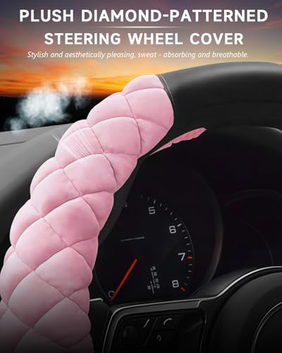 Cxtiy Universal Car Steering Wheel Cover Fluffy Winter Plush Steering Wheel Cover (A-Pink) - color: A-pink