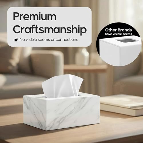Tissue Box Cover Rectangle - Tissue Box Holder Rectangular - Compatible with Kleenex - Acrylic Marble Bathroom Accessories Decor - size: Rectangle Standard