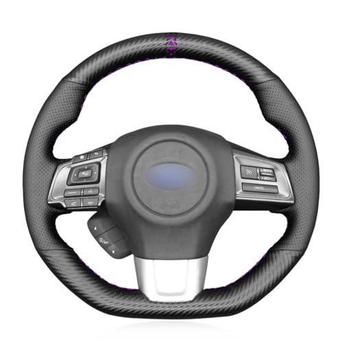 MEWANT Matte Carbon Fiber&Genuine Leather Steering Wheel Cover for Subaru WRX 2015-2021 / WRX STI 2015-2021 Steering Wheel Cover Accessories - color: 33：Matte Carbon Fiber&Real Leather