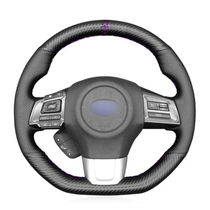MEWANT Matte Carbon Fiber&Genuine Leather Steering Wheel Cover for Subaru WRX 2015-2021 / WRX STI 2015-2021 Steering Wheel Cover Accessories - color: 33：Matte Carbon Fiber&Real Leather