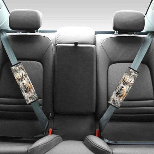 Dolyues Patriotic Seatbelt Covers for Women American Flag Deer Print Seatbelt Cover Universal Fit for SUV Truck Sedan Shoulder Strap Padding 2 Piece Full Set - color: American Flag and Deer Print