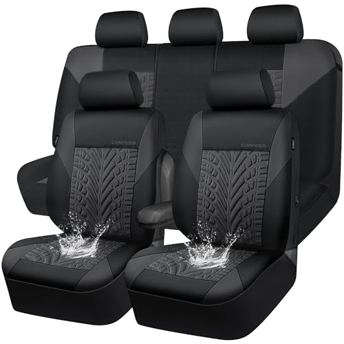 CAR PASS Neoprene Waterproof Seat Covers Full Sets, Wetsuit Car Seat Covers 5 Seats Universal Fit Vans, Truck, SUV, 3D Tyre Embossed Seat Covers Anti Slip with Armrests, Aibag Compatible(Black Gray) - color: Charcoal Neoprene Full sets, size: Full sets