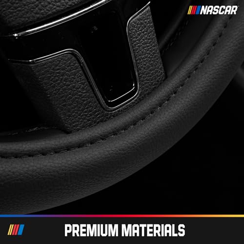 NASCAR Steering Wheel Cover, Two-Tone Red Leather Patchwork, Universal Fit 14.5"-15.5" Steering Covers for Cars, Anti-Slip, Soft Grip, Odor-Free, Trucks & SUVs, Racing Style Interior Upgrade