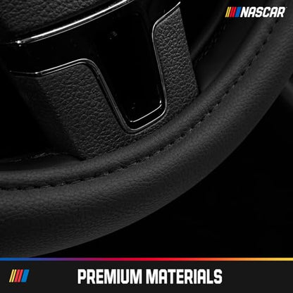 NASCAR Steering Wheel Cover, Two-Tone Red Leather Patchwork, Universal Fit 14.5"-15.5" Steering Covers for Cars, Anti-Slip, Soft Grip, Odor-Free, Trucks & SUVs, Racing Style Interior Upgrade
