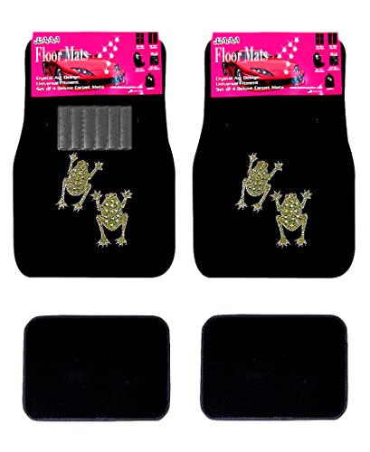 ALLBrand Universal Fit FrontRear 4-Piece Full Set Crystal Bling Rhinestone Design Studded Carpet Car SUV Truck Floor Mats (Love Frog-Black), Medium, KAM - color: Love Frog-Black