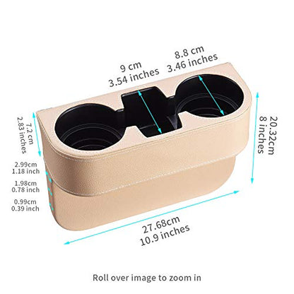BEIGE Multifunctional Car Cup Holder Car Seat Organizer Gap Filler Bottle Phone Storage Organizer