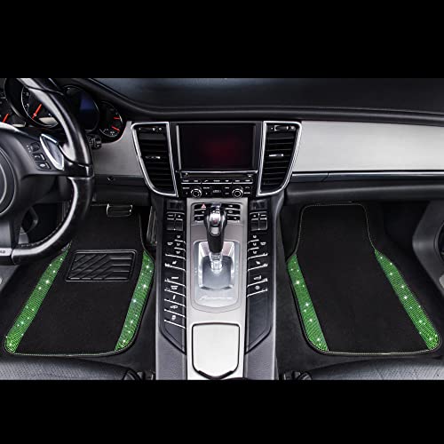 CAR PASS Shining Rhinestones Carpet, Bling Crystal Diamond Sparkly Glitter Car Floor Mats with Anti-Slip PVC Heel Pad Automotive Universal for SUV,Sedan,Car,Van,4pcs for Girl Women Green Diamond - color: Green Diamond