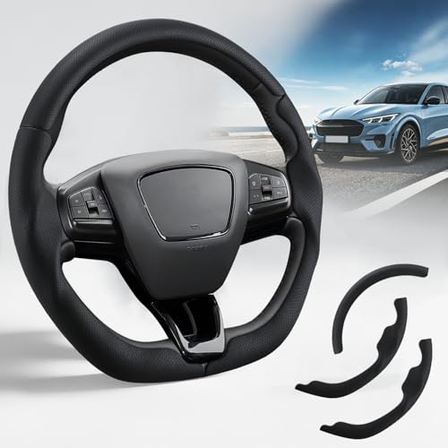 Steering Wheel Cover for Ford Mustang Mach-E 2021-2026, 3-Piece Leather Steering Wheel Accessories Custom Fit for Ford Mach-E (Black Hole) - color: Black Hole