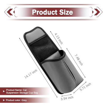 Car Hanging Tissue Holder, Strap-On Non-Slip Front and Back Seat Side Organizer with Mesh Net, Waterproof Leather Space Saving Car Cup Holder, Universal for Most Cars (Gray) - color: Gray