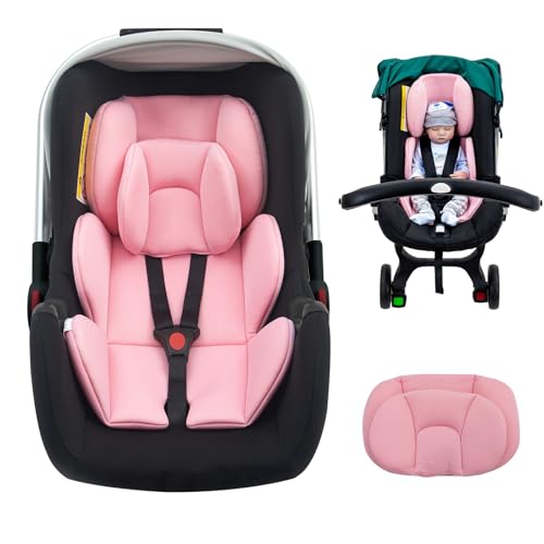 Infant Car Seat Insert with Extra Headrest for Preemie to Newborn, Thickened Baby Car Seat Head Support for Girls Boys, Adjustable Baby Car Seat Cushion with Filled Natural Spong - color: Pink