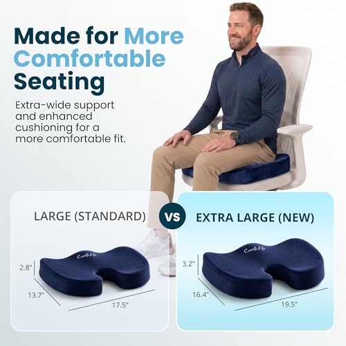 ComfiLife Extra Large Gel & Memory Foam Seat Cushion - Doctor Recommended Office Chair Cushion, Car Seat Cushion - Back & Sciatica Pain Relief - Wide Seat Cushion for Big & Tall (Navy Blue) - color: Navy Blue, size: X-Large