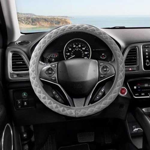 Elastic Stretch Car Steering Wheel Cover, 15Inch Breathable Ice Silk Vehicle Steering Wheel Protecter, Cool in Summer Automotive Interior Protection, Universal for SUV Sedan Truck (Gray) - color: Gray