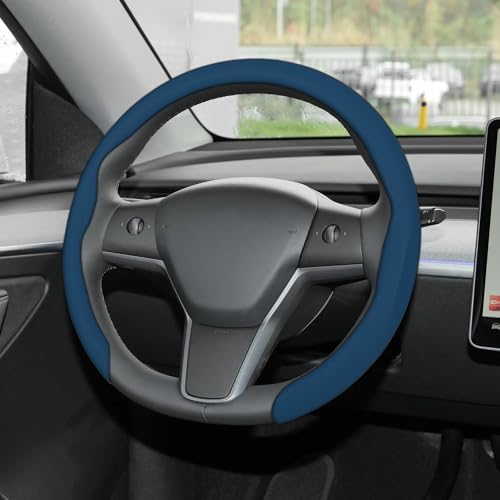 Nappa Leather Steering Wheel Cover,Universal Fit 15 Inch-Premium Non-Slip Breathable Comfort Grip for Cars Trucks SUVs,Anti-Slip Durable Interior Upgrade Navy Blue - color: Navy Blue