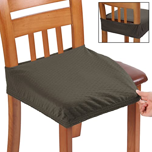 Fast Installation Dining Room Chair Covers Set of 4, TPU not Mixed, Friendly Stretch Jacquard Seat Slipcovers for Kitchen Armless Chairs, Rear Gapped- Brown- 4 - color: Brown, size: 4pcs/Rear-gapped