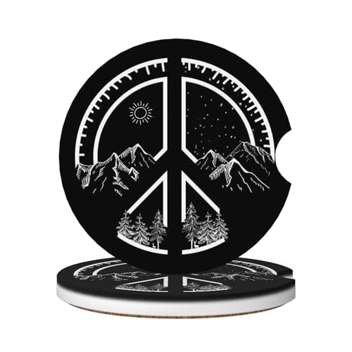 Absorbent Car Coasters for Cup Holders, 2 Pack Universal Anti Slip Ceramic Cup Coaster for Women Men 2.56 Inch Car Interior Accessories - Peace Mountain 017 - color: Peace Mountain 017