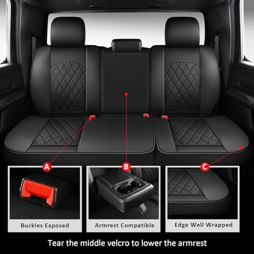 MIROZO Dodge Ram Seat Covers Full Set,Waterproof Car Seat Cover Fits for 2009-2026 Ram 1500/2500/3500 Crew Quad Regular Cab,Heavy Duty Protection Pickup Cushions with Split Flat Bench 40/60,Black - color: Black, size: Full Set（Flat Back)