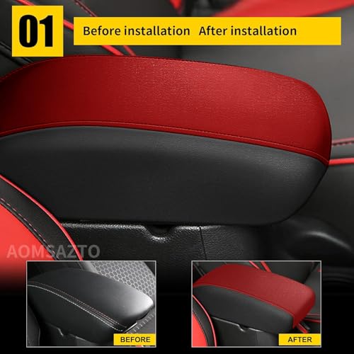 AOMSAZTO Armrest Covers for 2015-2019 Hyundai Sonata Black with Red Leather - color: red