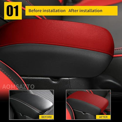 AOMSAZTO Armrest Covers for 2015-2019 Hyundai Sonata Black with Red Leather - color: red