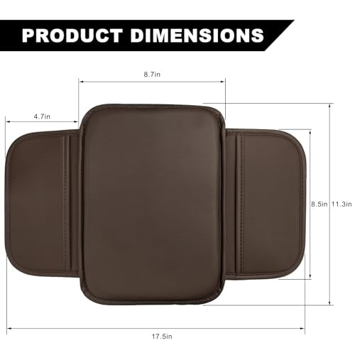Car Center Console Cover, Comfortable Leather Auto Arm Rest Pad with 2 Storage Bags, Universal Waterproof Armrest Cushion Mat Middle Console Cover for Most Vehicles (Brown)