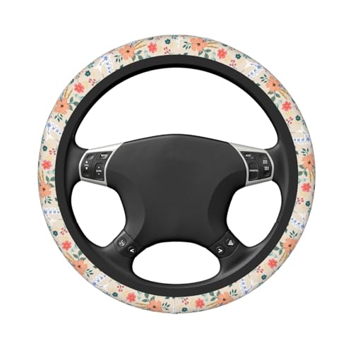 Retro Pigeon Flower Elastic Steering Wheel Cover Non-Slip Breathable Steering Wheel Protector Fit Auto, SUVs, Truck - color: Retro Pigeon Flower