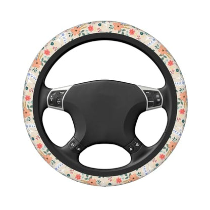 Retro Pigeon Flower Elastic Steering Wheel Cover Non-Slip Breathable Steering Wheel Protector Fit Auto, SUVs, Truck - color: Retro Pigeon Flower
