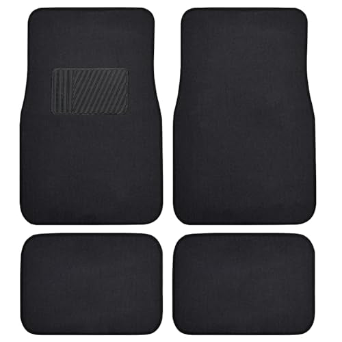 BDK Premium Black Carpet Floor Mats for Cars - Universal Fit Interior 4-Piece Car Mats Full Set with Vinyl Heel Pad Protector - Cute Car Accessories Interior Floor Covers for SUVs & Trucks